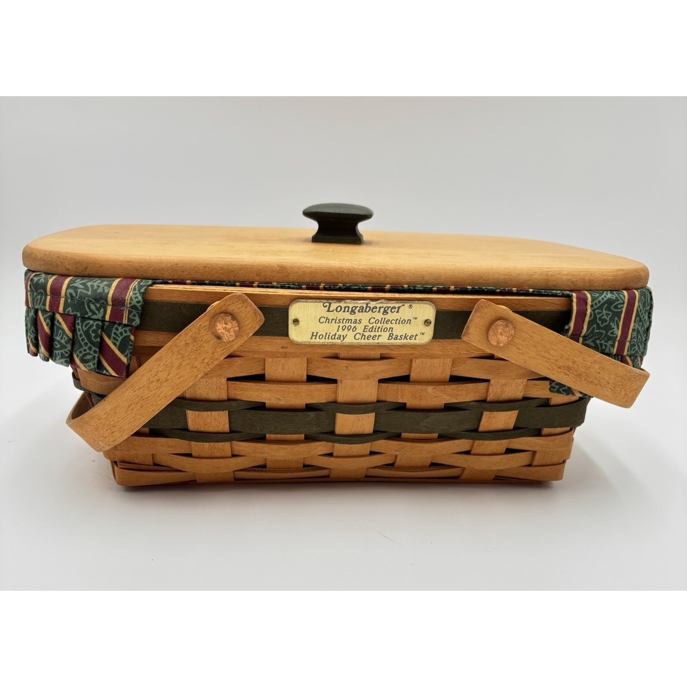 Longaberger 1996 Holiday Cheer Basket Set Lid Liner Protector Christmas USA